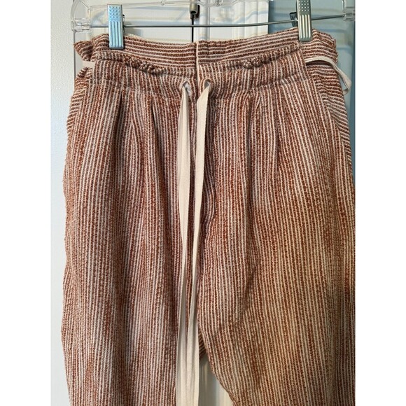 Free People Caraway Light At Sunrise Pants Brown Striped Belted Pants Size 2 - Picture 5 of 8